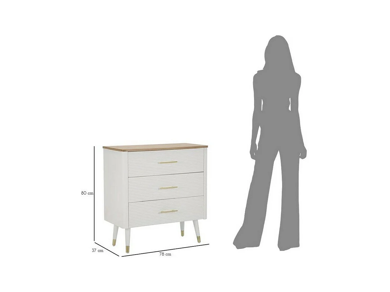 Commode Phaidone, Commode polyvalente, Commode de chambre, Meuble avec tiroirs, 78x37 h80 cm, Blanc et marron