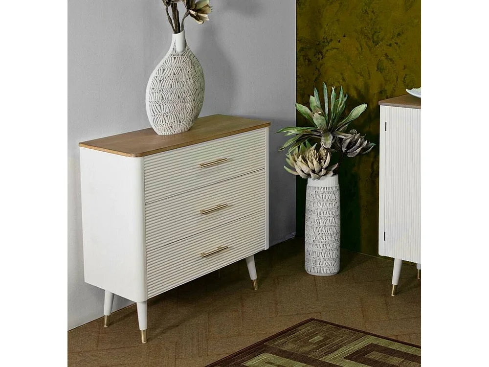 Commode Phaidone, Commode polyvalente, Commode de chambre, Meuble avec tiroirs, 78x37 h80 cm, Blanc et marron