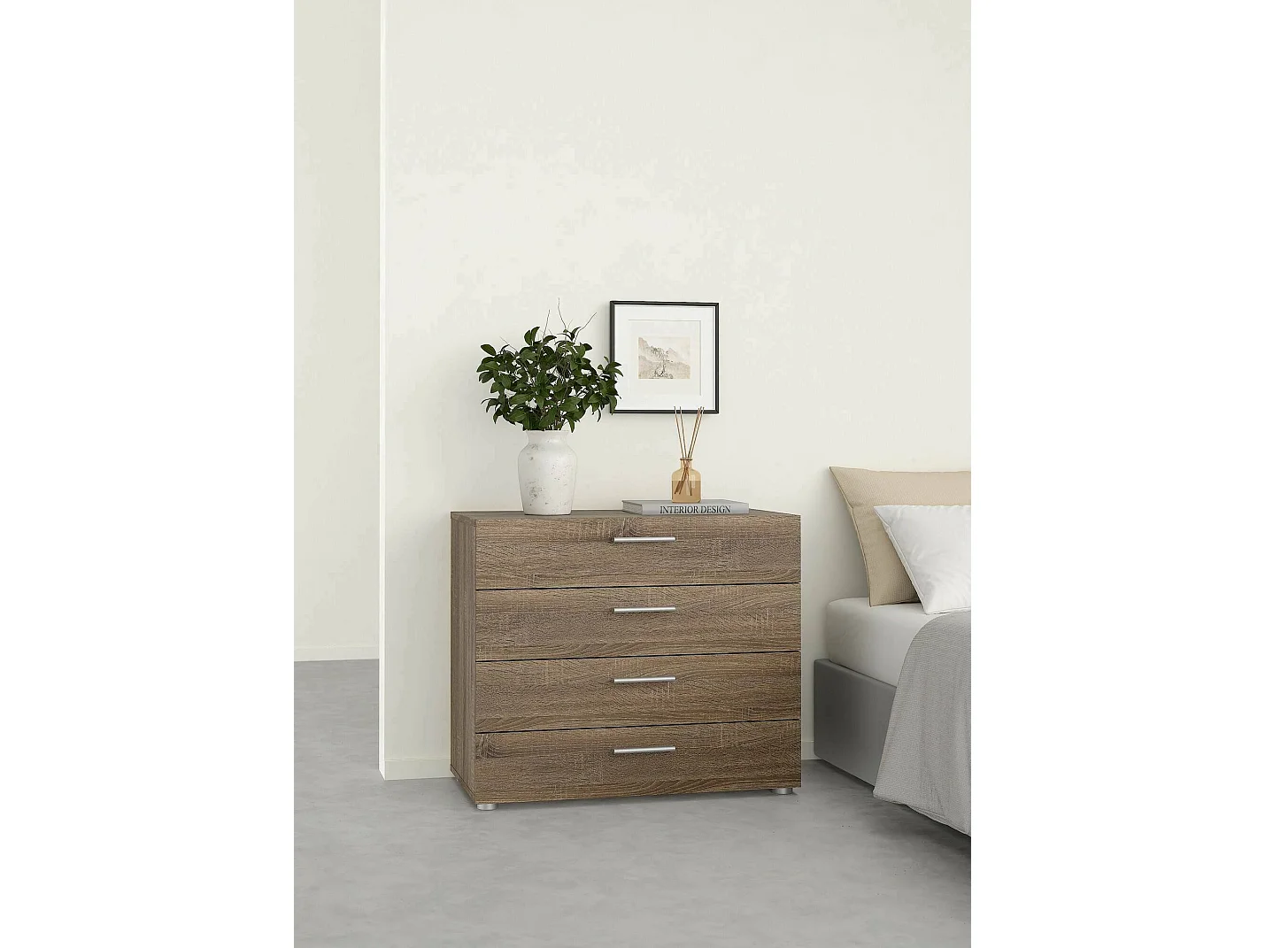 Commode Arwen, Commode polyvalente, Commode de chambre, Meuble avec tiroirs, 70x40 h76 cm, Chêne clair
