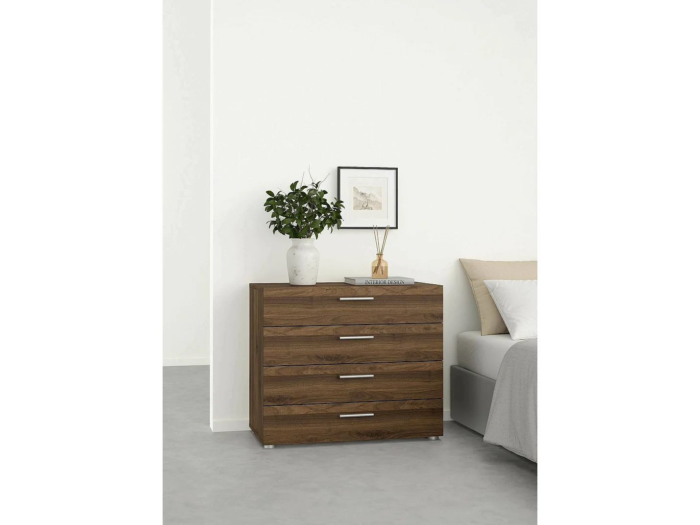 Cómoda Arwen, Cómoda multiusos, Cómoda de quarto, Armário com gavetas, 80x40 h68 cm, Nogueira