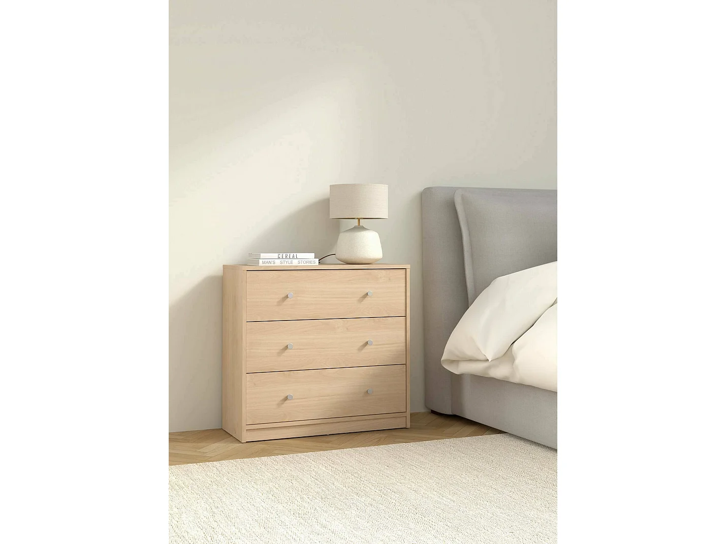 Commode Alert, Commode polyvalente, Commode de chambre, Meuble avec tiroirs, 72x30 h68 cm, Chêne clair