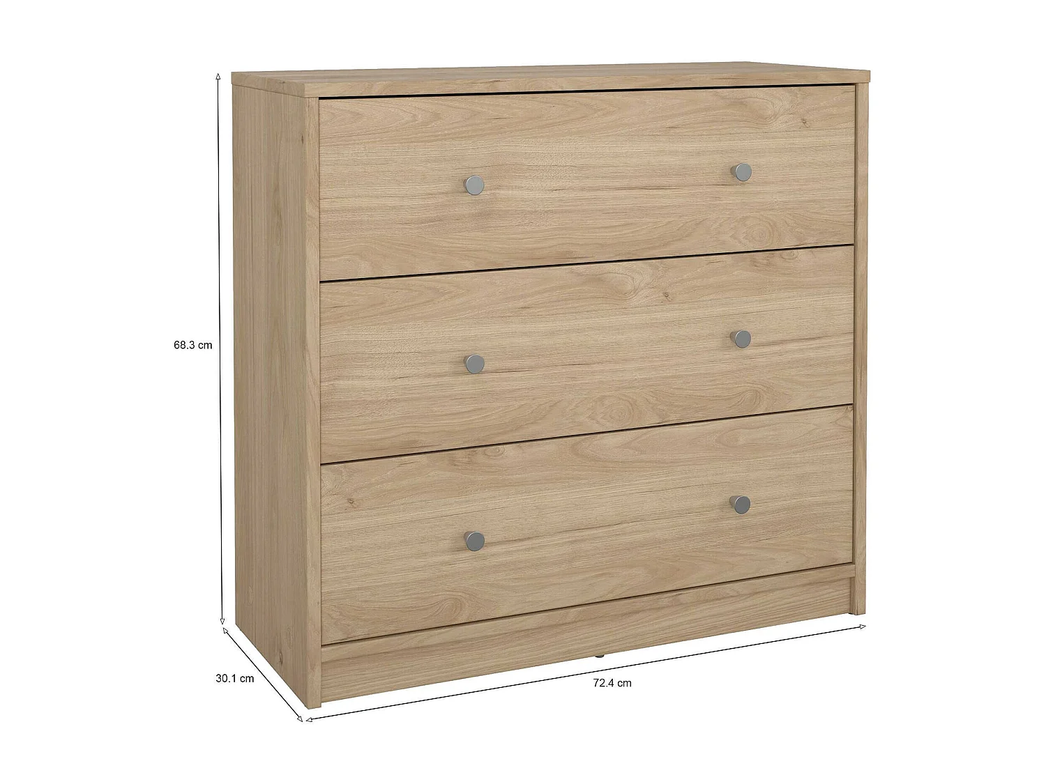 Commode Alert, Commode polyvalente, Commode de chambre, Meuble avec tiroirs, 72x30 h68 cm, Chêne clair