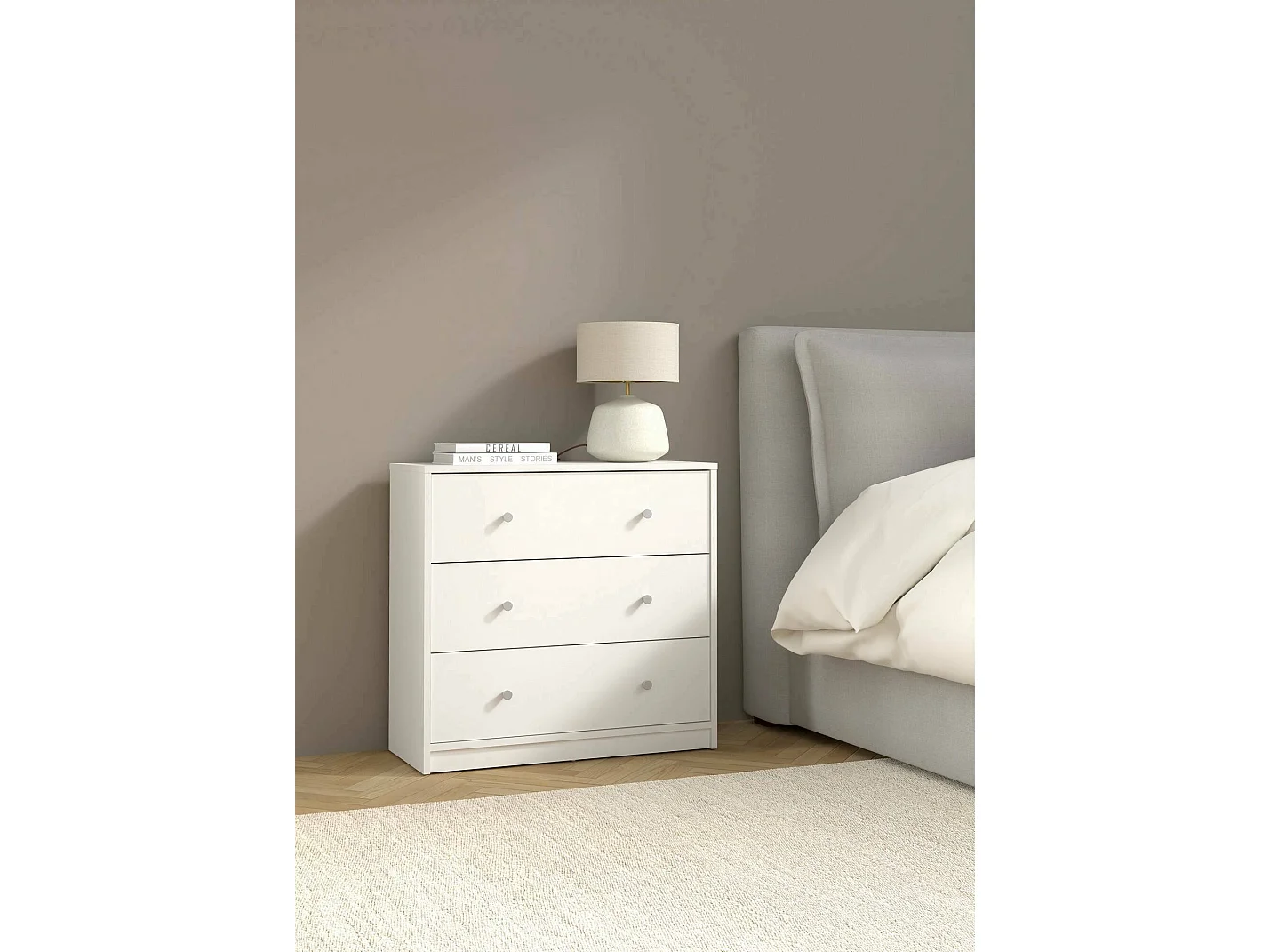 Commode Alert, Commode polyvalente, Commode de chambre, Meuble avec tiroirs, 72x30 h68 cm, Blanc