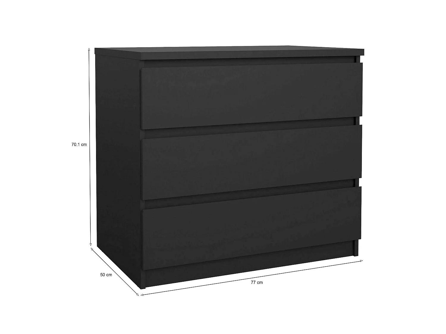 Cajonera Artic, Cómoda multiusos, Cómoda de dormitorio, Gabinete con cajones, 77x50 h70 cm, Negro