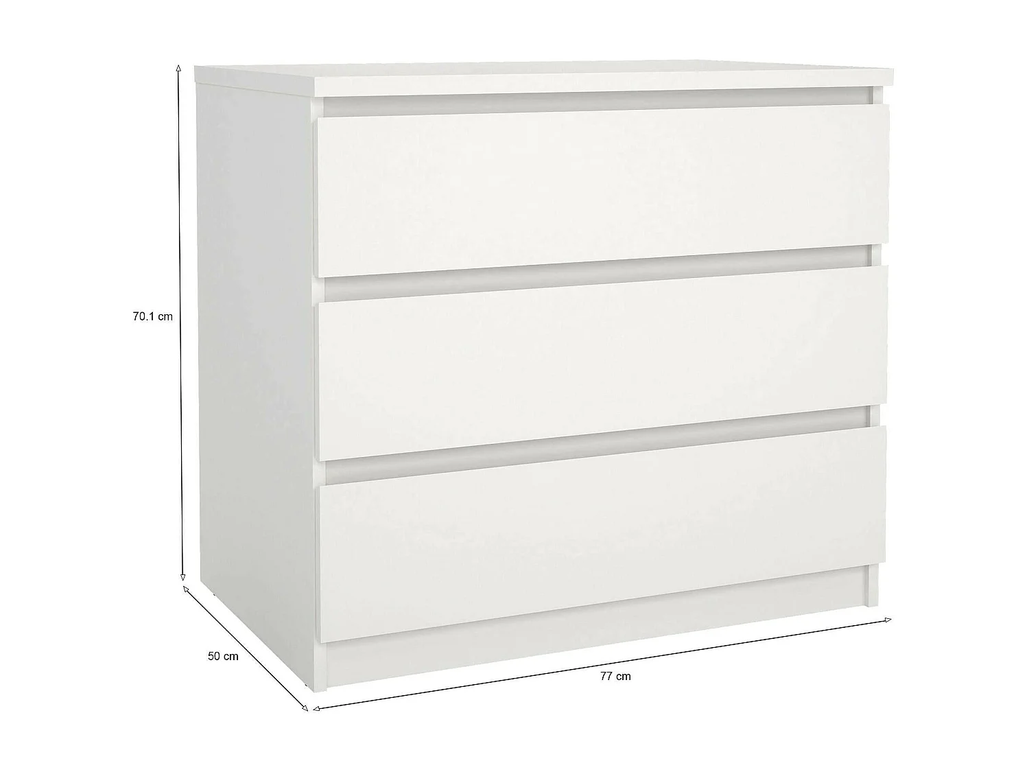 Cassettiera Artic, 3 Cassetti, 50x77x70.1h cm Bianco