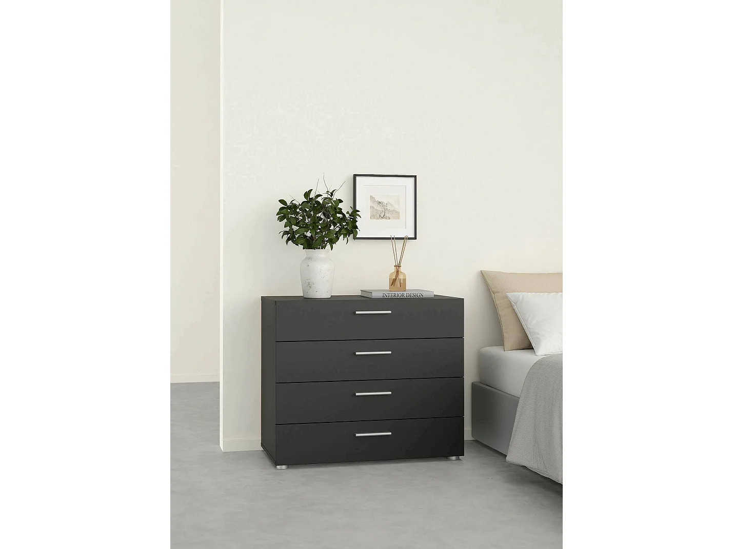Commode Arwen, Commode polyvalente, Commode de chambre, Meuble avec tiroirs, 80x40 h68 cm, Noir