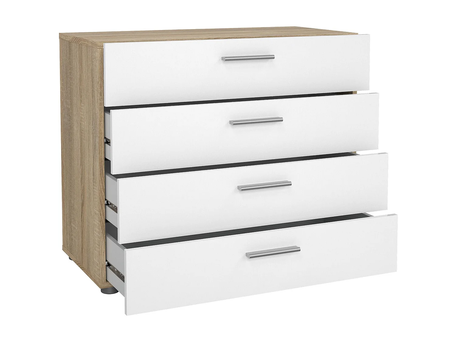 Commode Arwen, Commode polyvalente, Commode de chambre, Meuble avec tiroirs, 80x40 h68 cm, Chêne et Blanc brillant