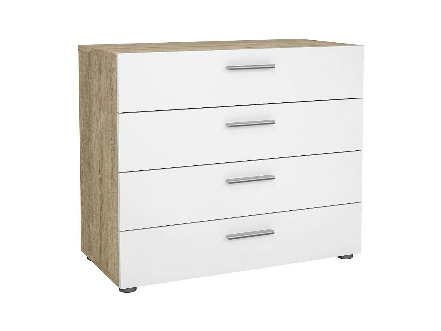 Arwen ladekast, Multifunctionele ladekast, Slaapkamerladekast, Kast met lades, 80x40 h68 cm, Eiken en Glanzend Wit