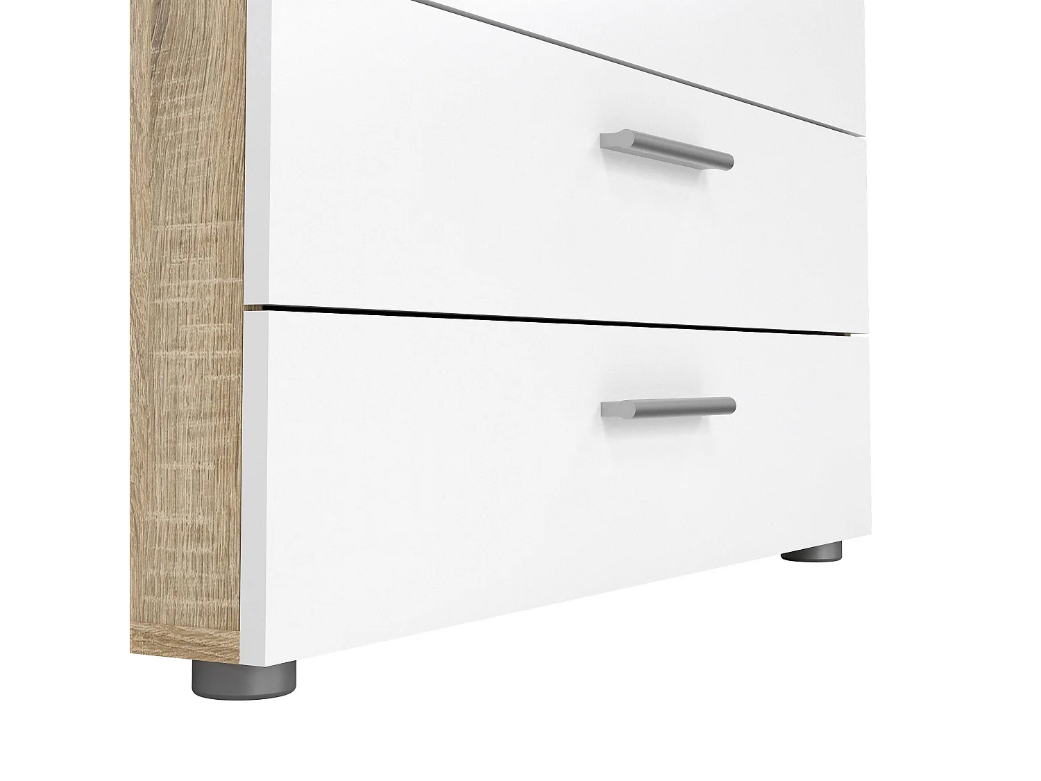 Arwen ladekast, Multifunctionele ladekast, Slaapkamerladekast, Kast met lades, 80x40 h68 cm, Eiken en Glanzend Wit