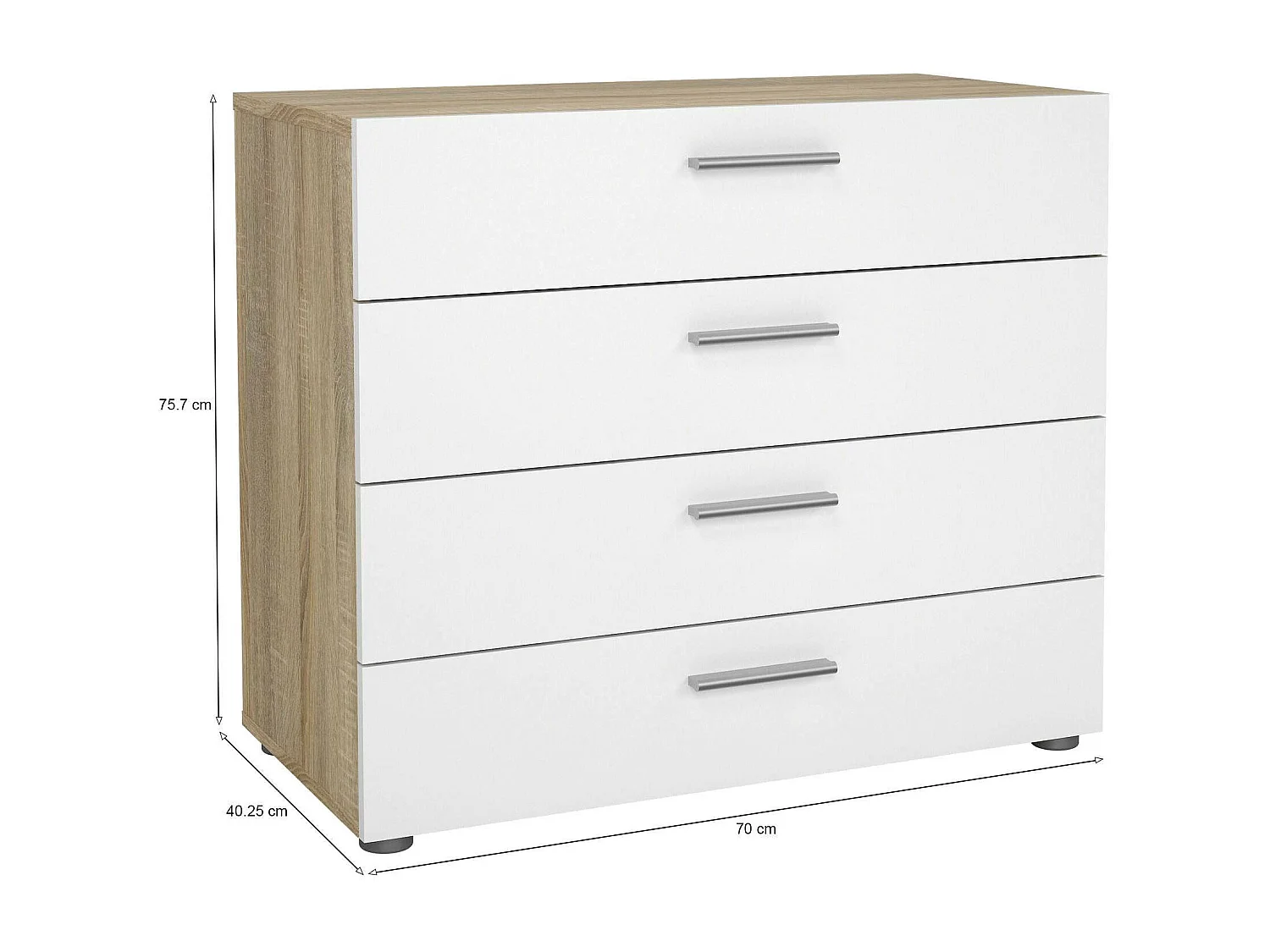 Cajonera Arwen, Cómoda multiusos, Cómoda de dormitorio, Gabinete con cajones, 80x40 h68 cm, Roble y Blanco brillante