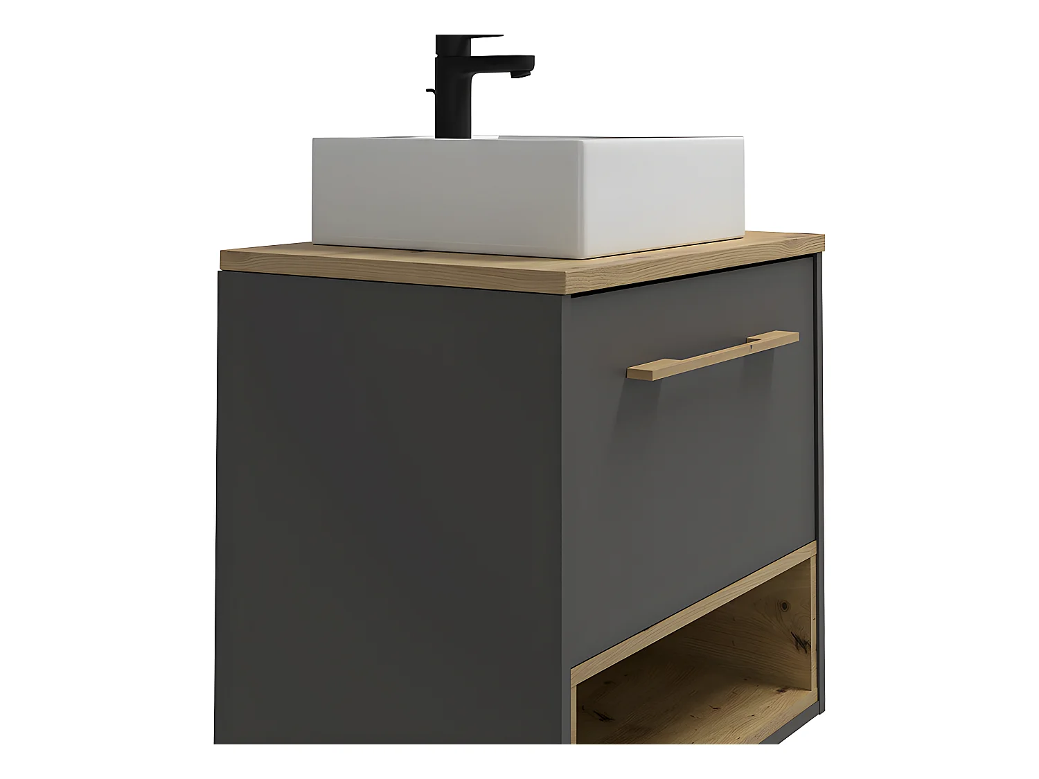 Hangend badkamermeubel antraciet met wastafel - 60 cm - YANGRA