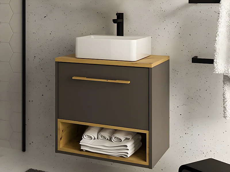 Meuble de salle de bain suspendu anthracite avec vasque à poser - 60 cm - YANGRA