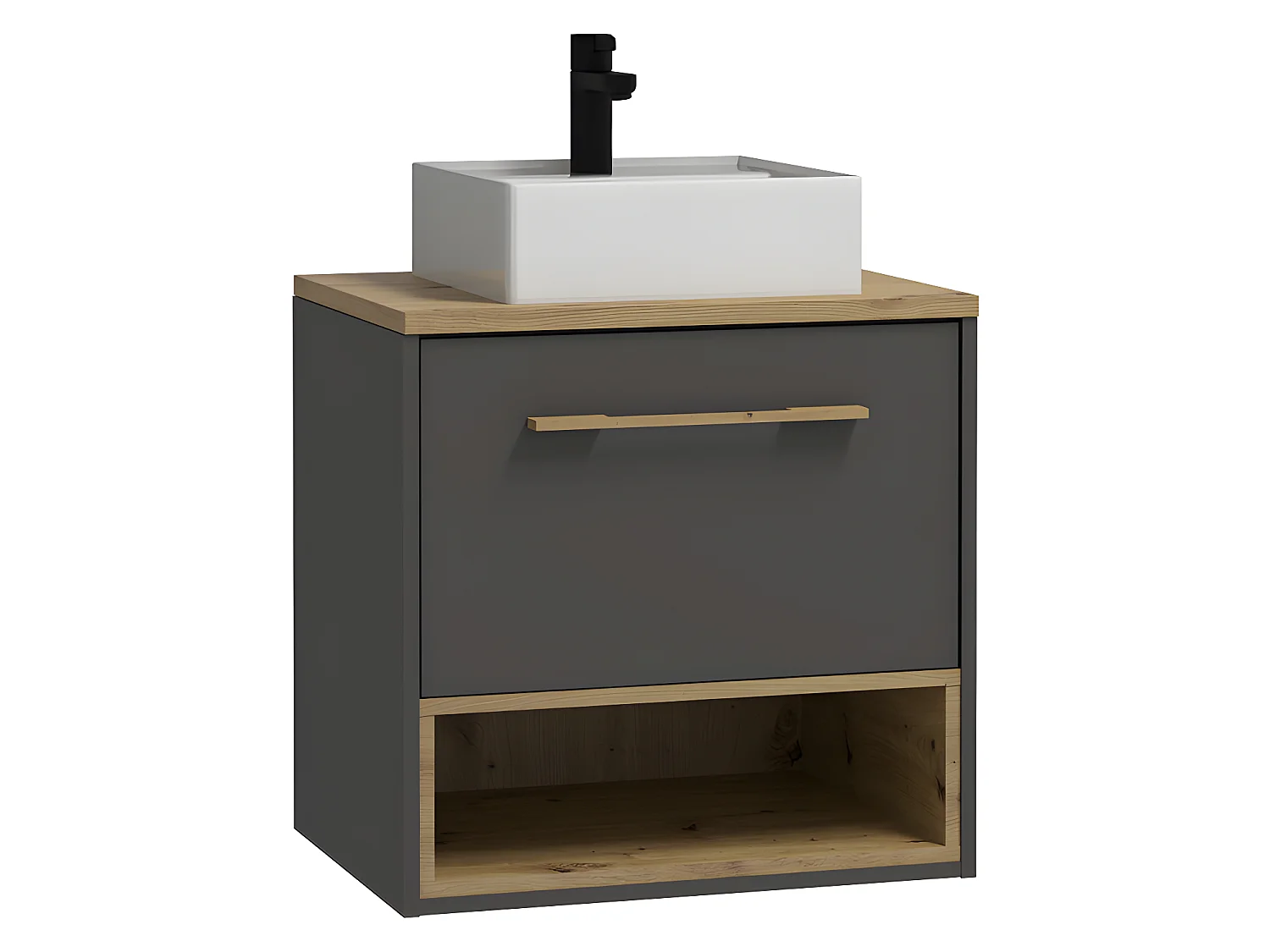 Meuble de salle de bain suspendu anthracite avec vasque à poser et armoire de toilette - 60 cm - YANGRA