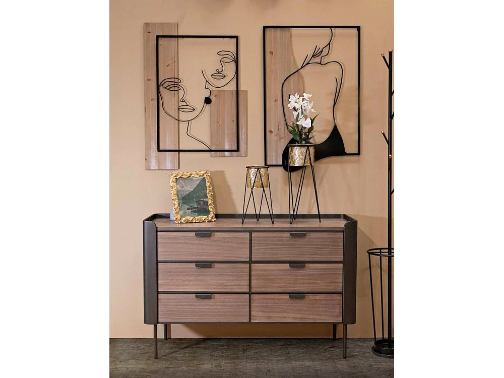 Cómoda Kasten, Cómoda multiusos, Cómoda de quarto, Armário com gavetas, 120x39 h79 cm, Cinza e Castanho