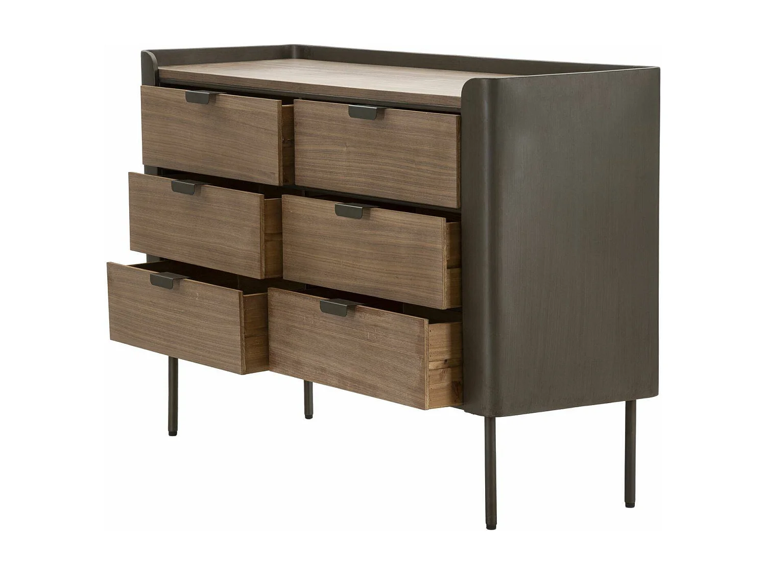 Cómoda Kasten, Cómoda multiusos, Cómoda de quarto, Armário com gavetas, 120x39 h79 cm, Cinza e Castanho