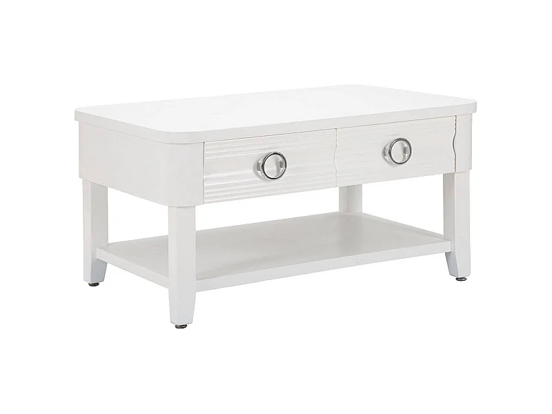 Table basse Taylor, Table basse, Porte-revues pour canapé, Etagère de salon, 90x60 h47 cm, Blanc