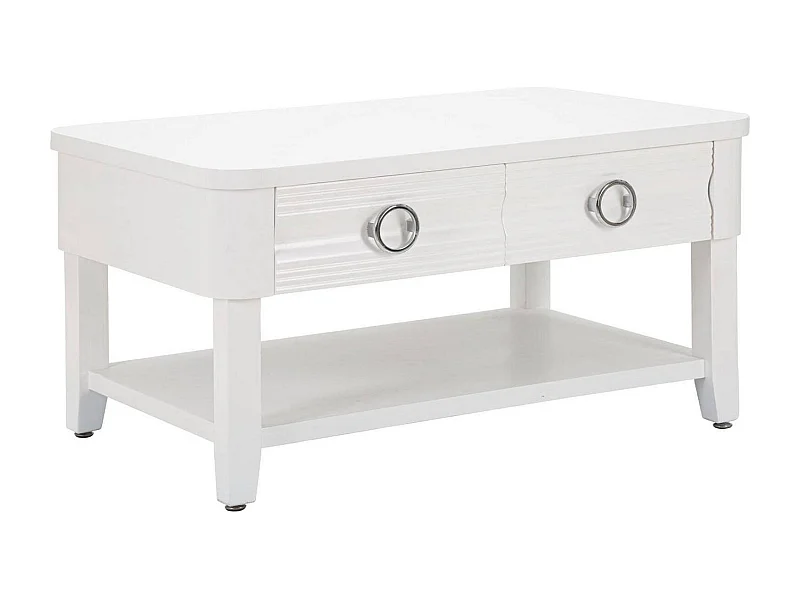 Mesa de café Taylor, Mesa de centro baja, Revistero para sofá, Estante de la sala de estar, 90x60 h47 cm, Blanco