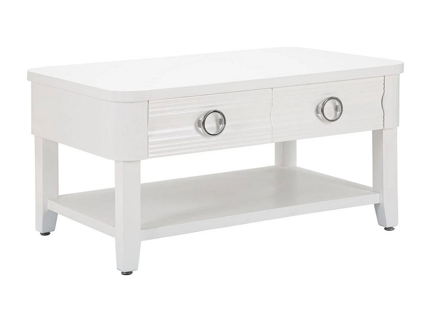 Mesa de café Taylor, Mesa de centro baja, Revistero para sofá, Estante de la sala de estar, 90x60 h47 cm, Blanco