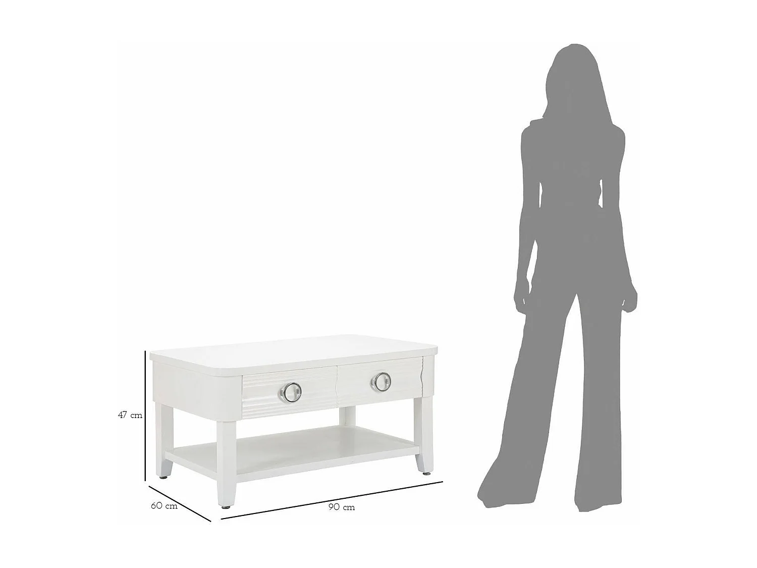 Table basse Taylor, Table basse, Porte-revues pour canapé, Etagère de salon, 90x60 h47 cm, Blanc