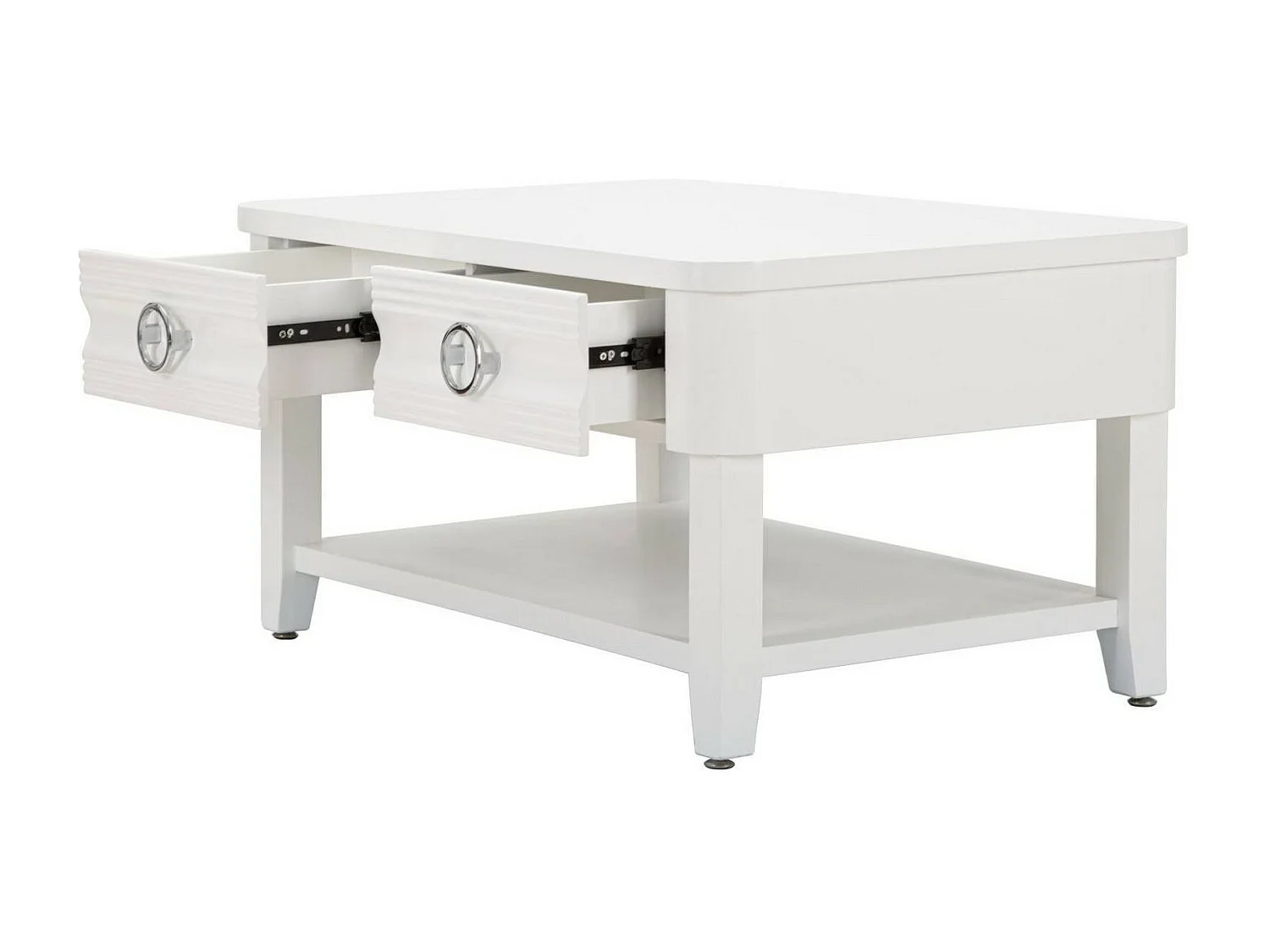 Mesa de café Taylor, Mesa de centro baja, Revistero para sofá, Estante de la sala de estar, 90x60 h47 cm, Blanco