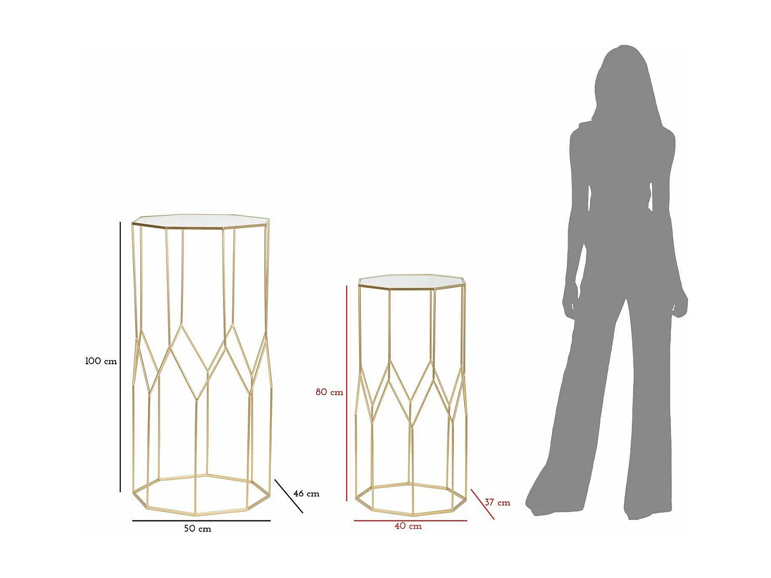 Table basse George, Table basse, Porte-revues pour canapé, Etagère de salon, Or, 50x46 h100 cm