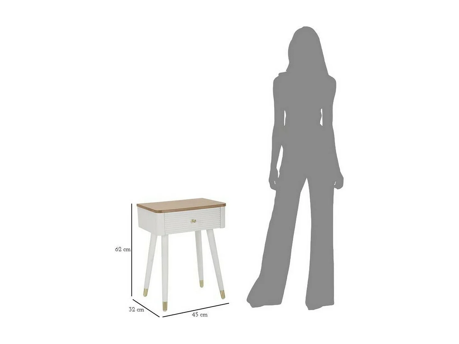 Table basse Fridal, Table basse, Porte-revues pour canapé, Etagère de salon, 45x32 h62 cm, Blanc et marron