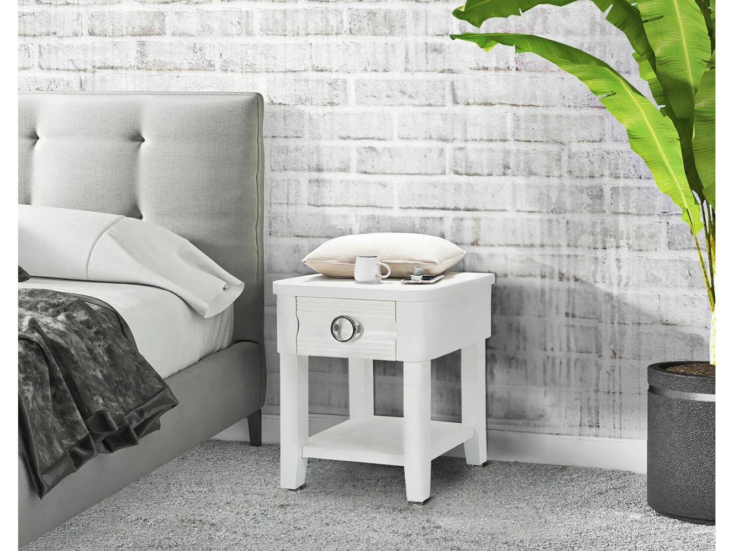 Table basse Guru, Table basse, Porte-revues pour canapé, Etagère de salon, 45x40 h54 cm, Blanc