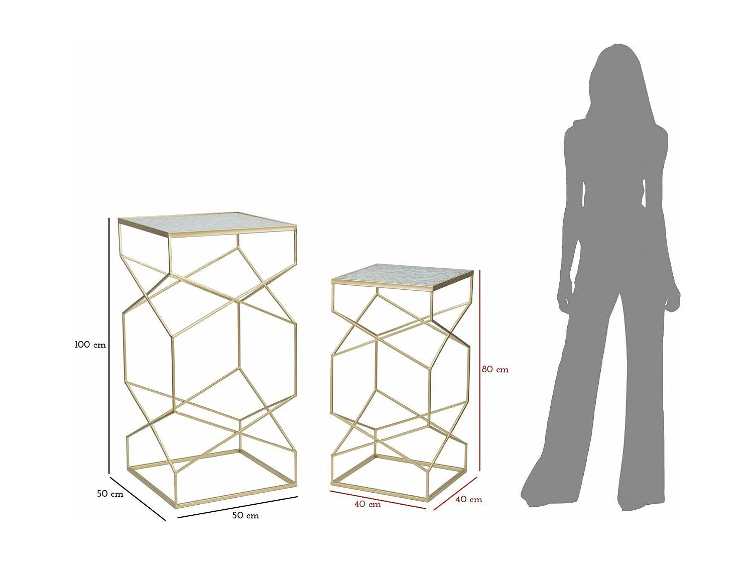 Table basse George, Table basse, Porte-revues pour canapé, Etagère de salon, Or, 50x50 h100 cm