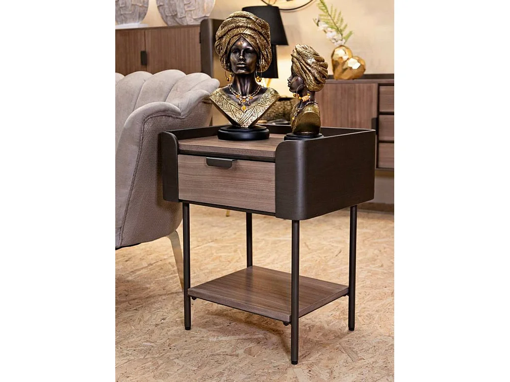 Table basse Muse, Table basse, Porte-revues pour canapé, Etagère de salon, 51x41 h60 cm, Gris et marron