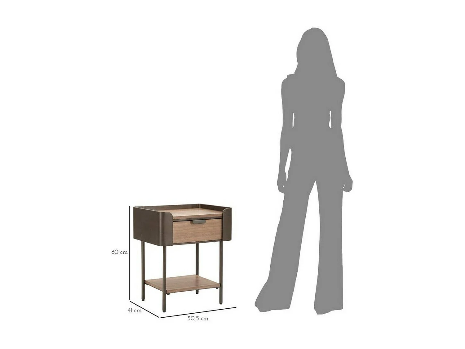 Table basse Muse, Table basse, Porte-revues pour canapé, Etagère de salon, 51x41 h60 cm, Gris et marron