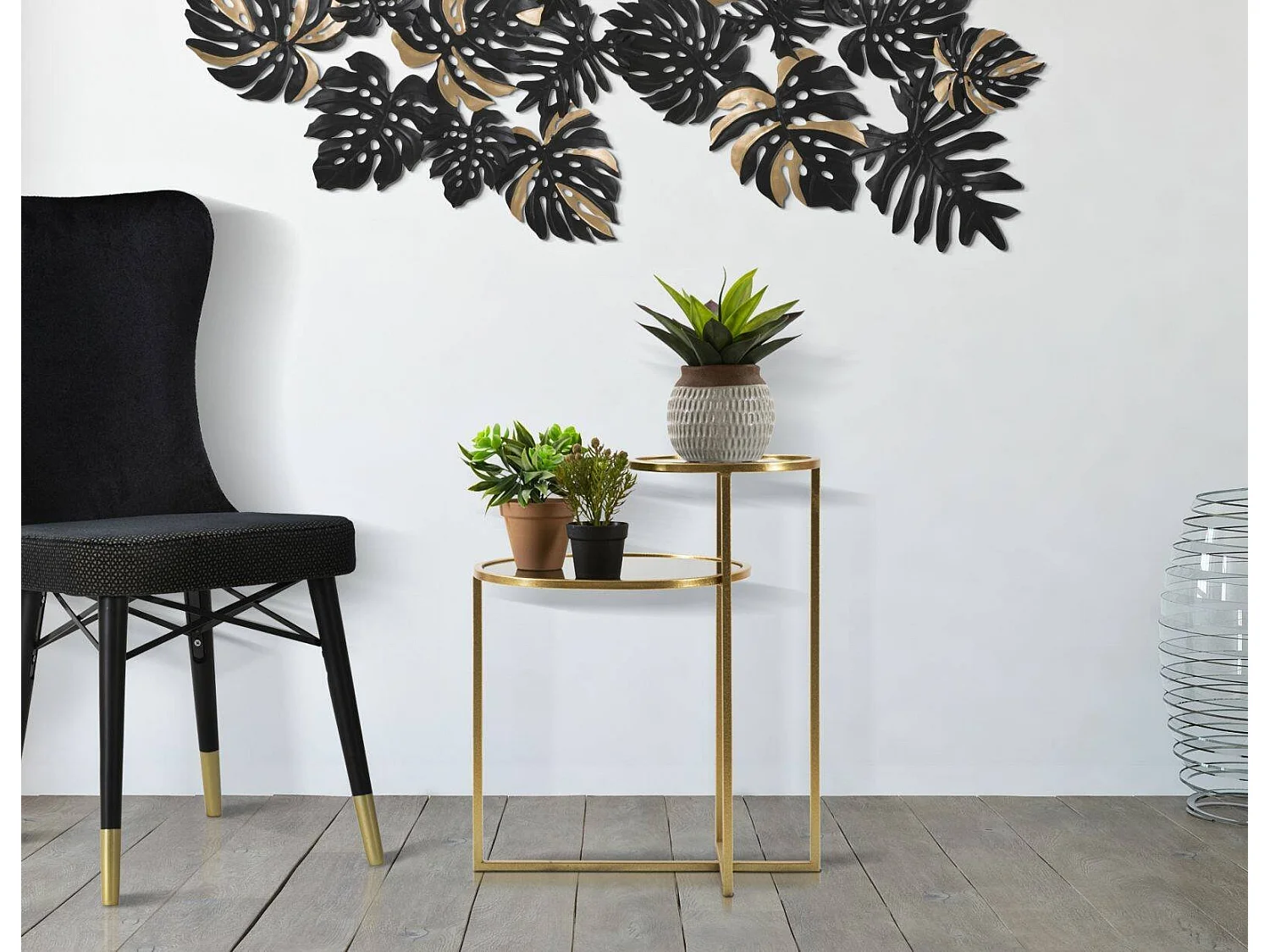 Yoko salontafel, Lage salontafel, Tijdschriftenrek voor bank, Woonkamerplank, 50x40 h61 cm, Goud