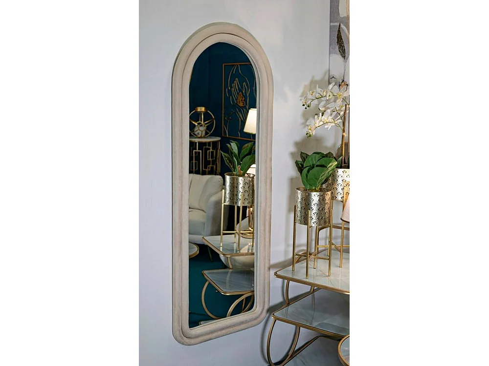 Miroir Segal, Verre miroité, Objet d'ameublement mural, Décoration avec miroir, 60x4 h160 cm, Crème