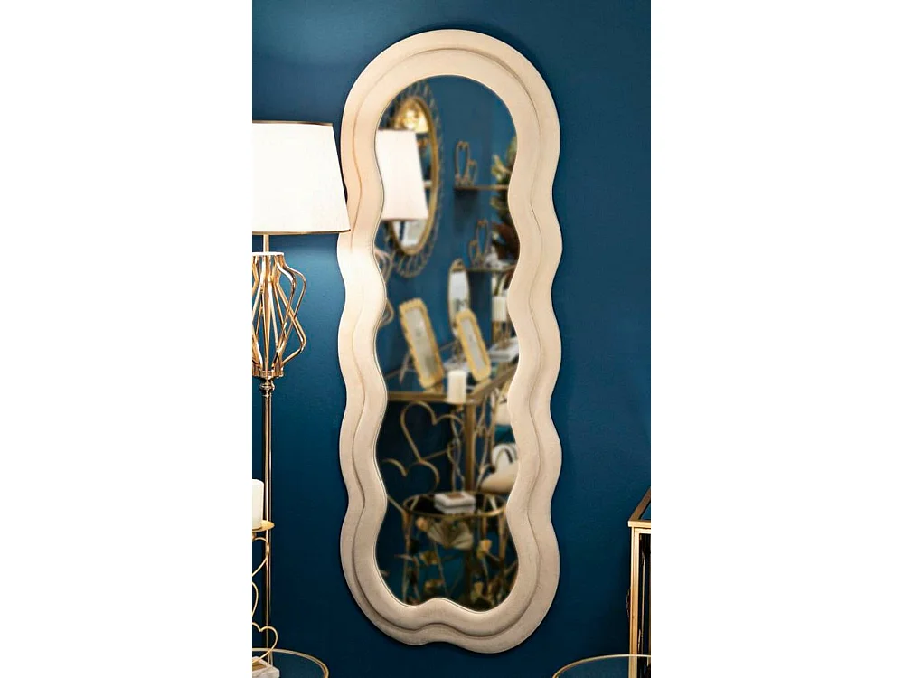 Miroir Marylin, Verre miroité, Objet d'ameublement mural, Décoration avec miroir, 60x4 h160 cm, Crème