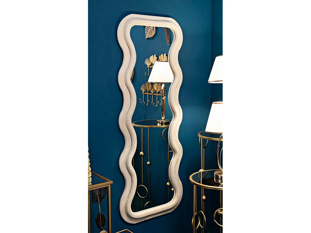 Miroir Allen, Verre miroité, Objet d'ameublement mural, Décoration avec miroir, 60x6 h160 cm, Crème