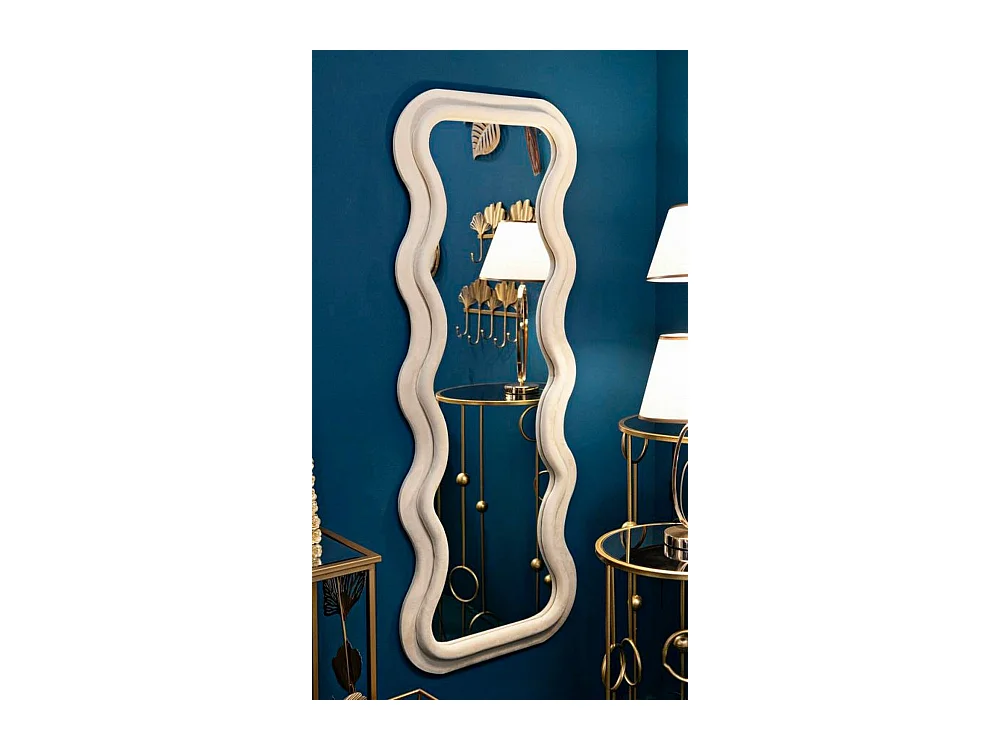Miroir Allen, Verre miroité, Objet d'ameublement mural, Décoration avec miroir, 60x6 h160 cm, Crème