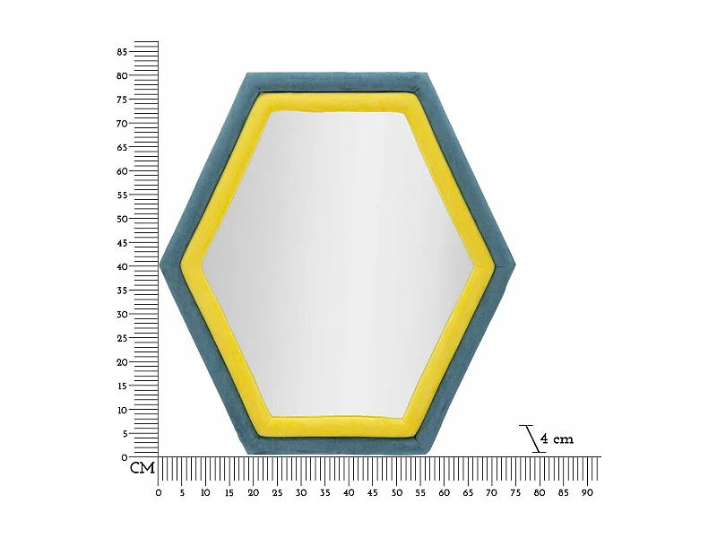 Miroir Balla, Verre miroité, Objet d'ameublement mural, Décoration avec miroir, 75x4 h80 cm, Bleu et Jaune