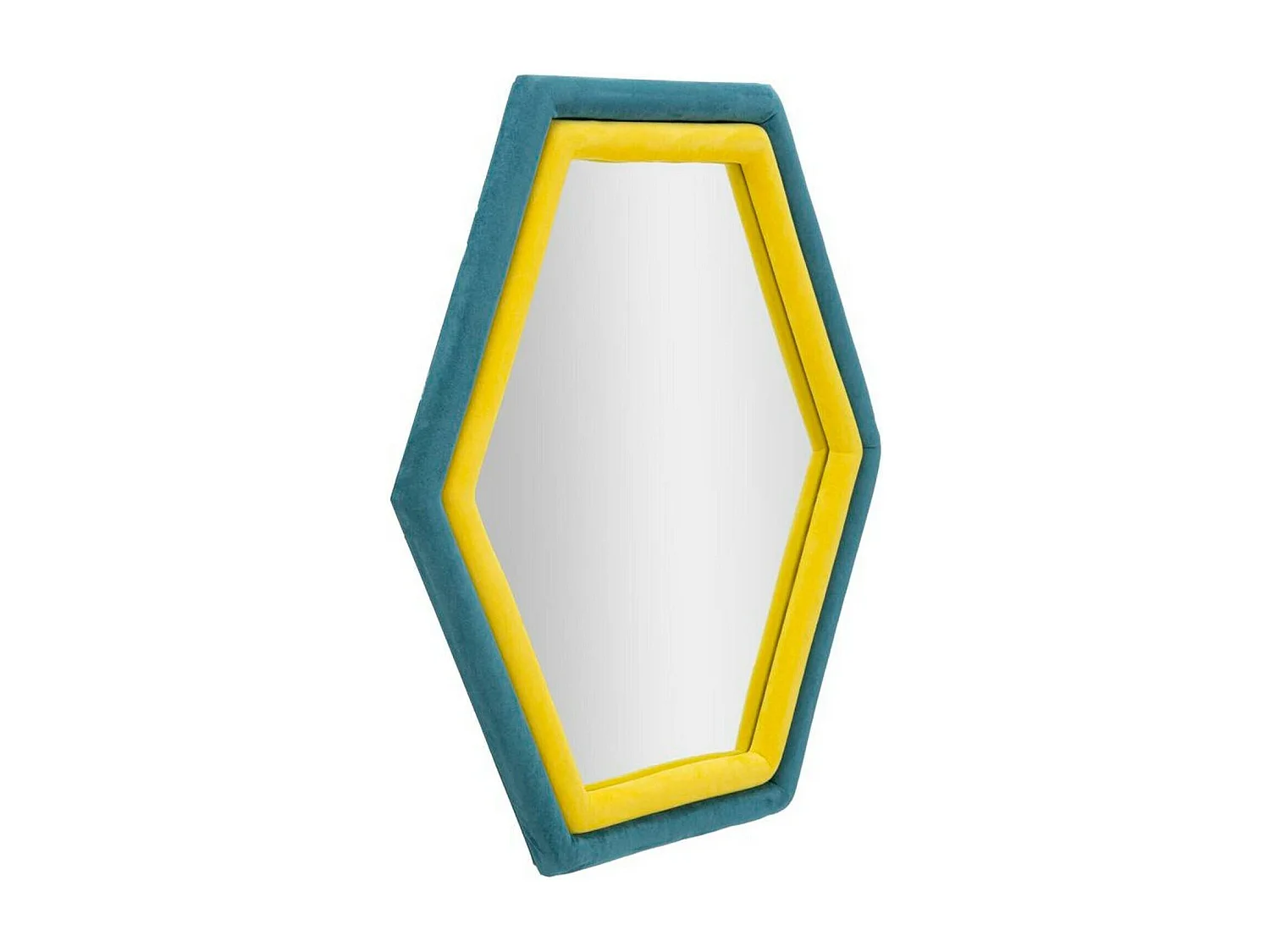 Miroir Balla, Verre miroité, Objet d'ameublement mural, Décoration avec miroir, 75x4 h80 cm, Bleu et Jaune