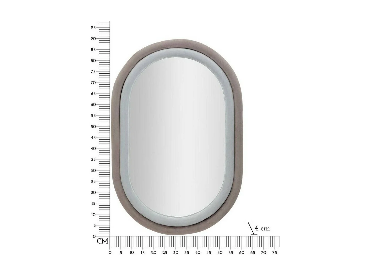 Miroir Marinetti, Verre miroité, Objet d'ameublement mural, Décoration avec miroir, 60x4 h90 cm, Tourterelle et Gris