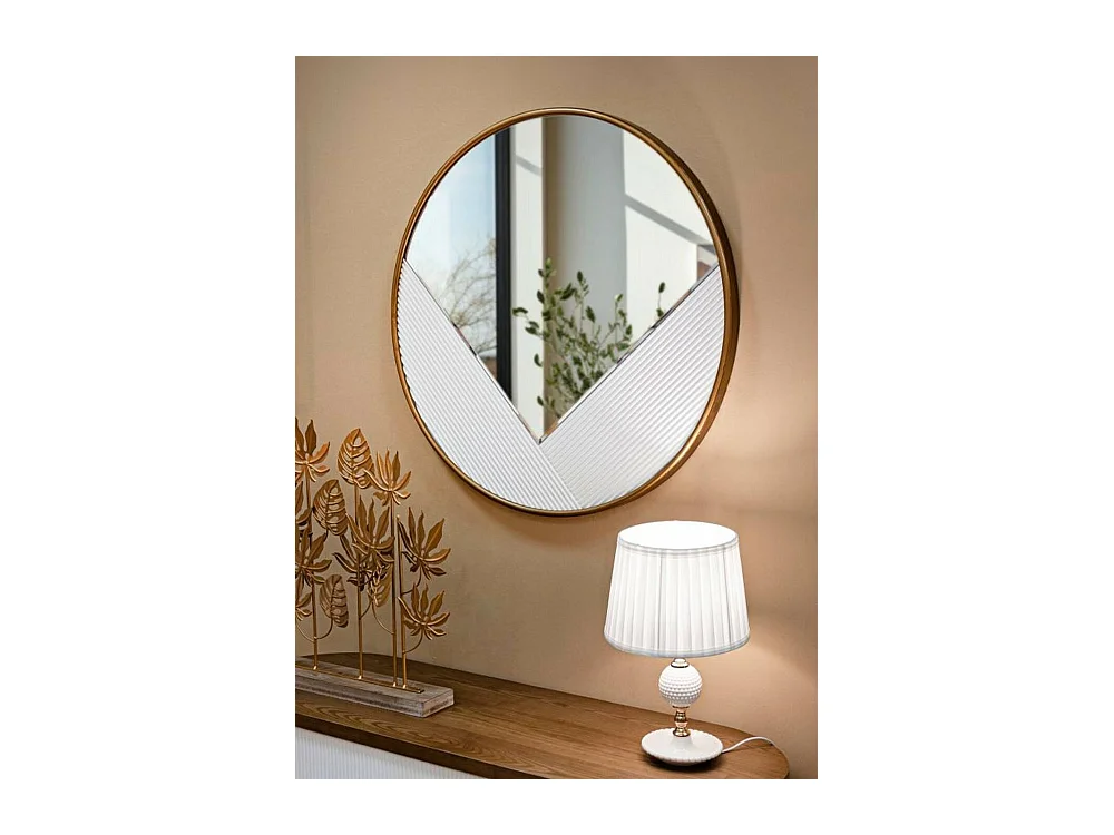 Miroir Santelia, Verre miroité, Objet d'ameublement mural, Décoration avec miroir, 80x4 h80 cm, Blanc et Or