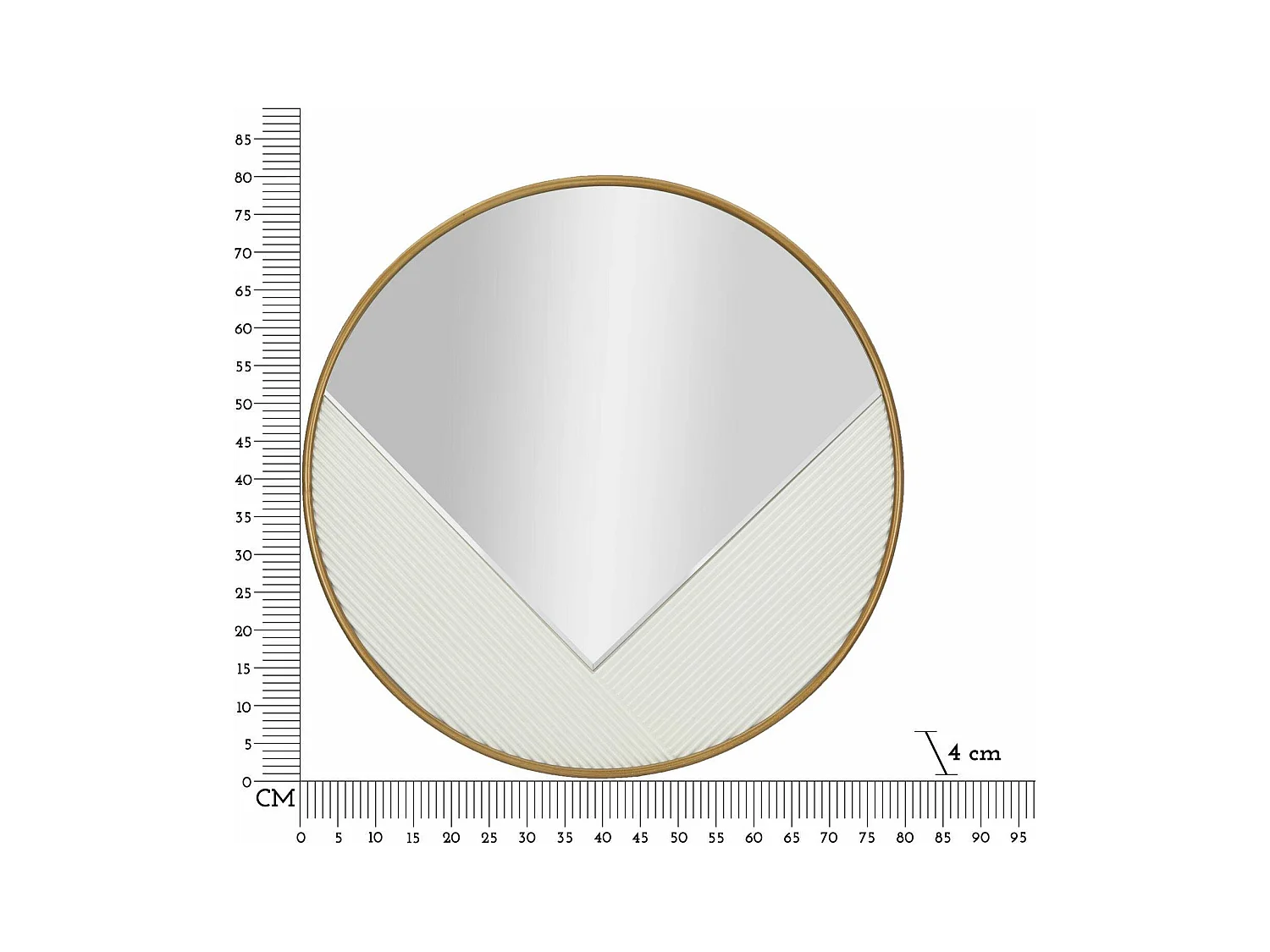 Miroir Santelia, Verre miroité, Objet d'ameublement mural, Décoration avec miroir, 80x4 h80 cm, Blanc et Or