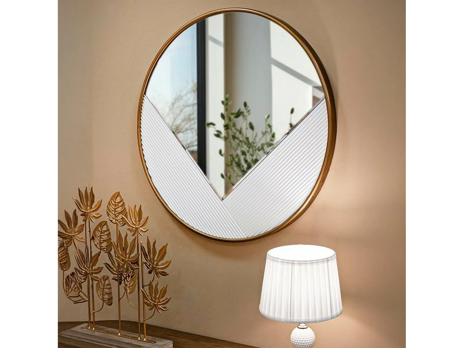 Santelia Spiegel, Spiegel, Wandmeubelartikel, Decoratie met spiegel, 80x4 h80 cm, Wit en Goud