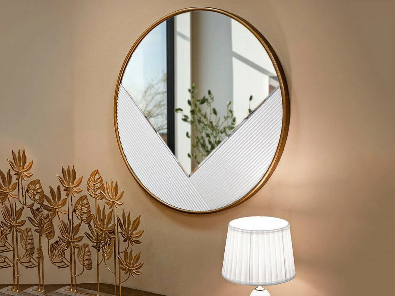Santelia Spiegel, Spiegel, Wandmeubelartikel, Decoratie met spiegel, 80x4 h80 cm, Wit en Goud