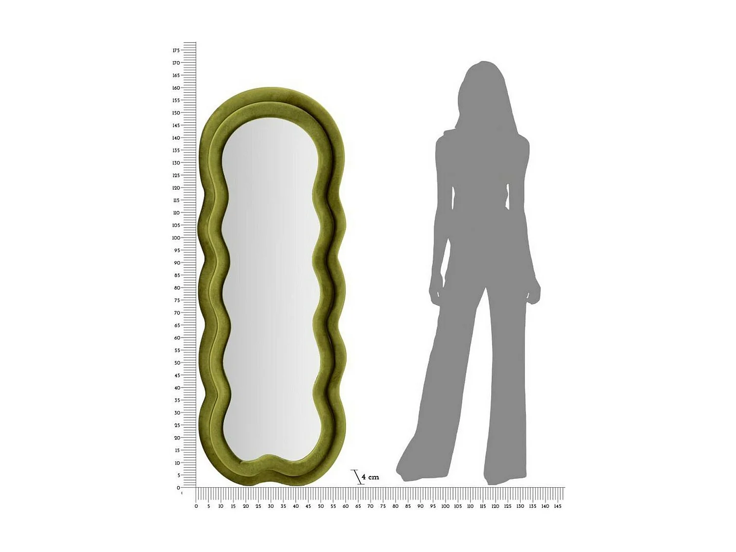 Miroir Marylin, Verre miroité, Objet d'ameublement mural, Décoration avec miroir, 60x4 h160 cm, Vert