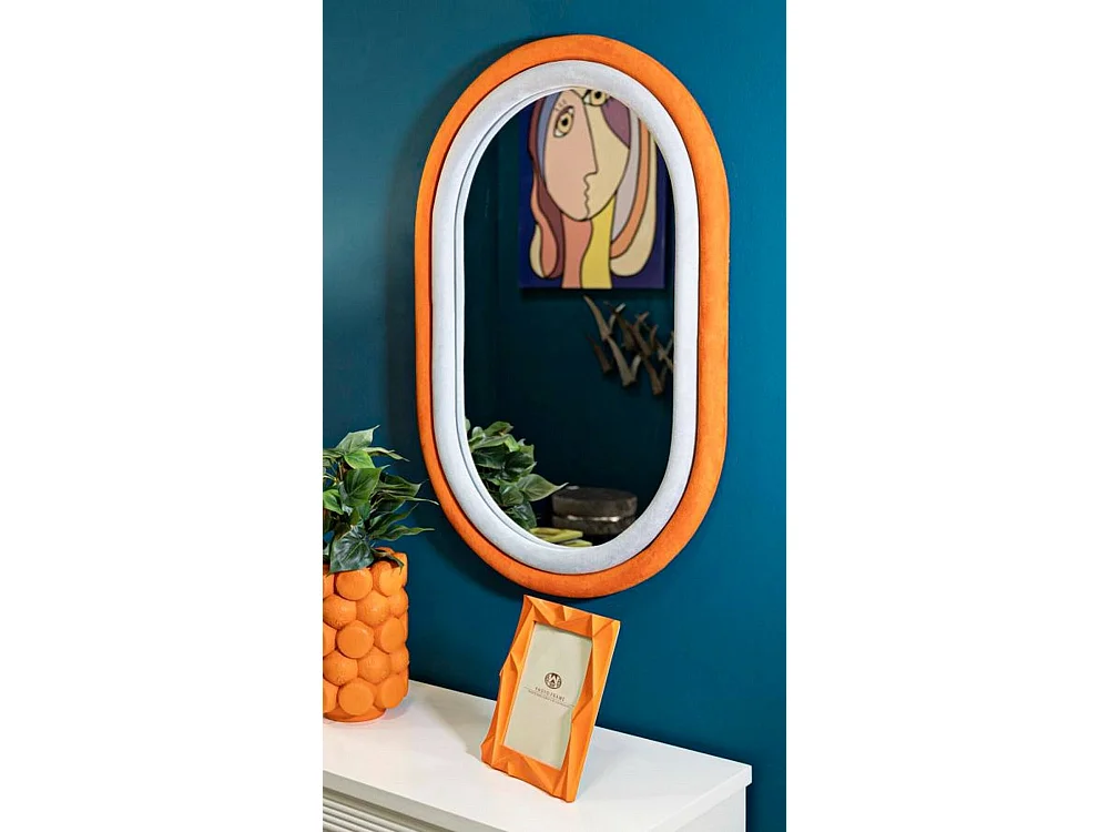 Miroir Marinetti, Verre miroité, Objet d'ameublement mural, Décoration avec miroir, 60x4 h90 cm, Orange et Gris