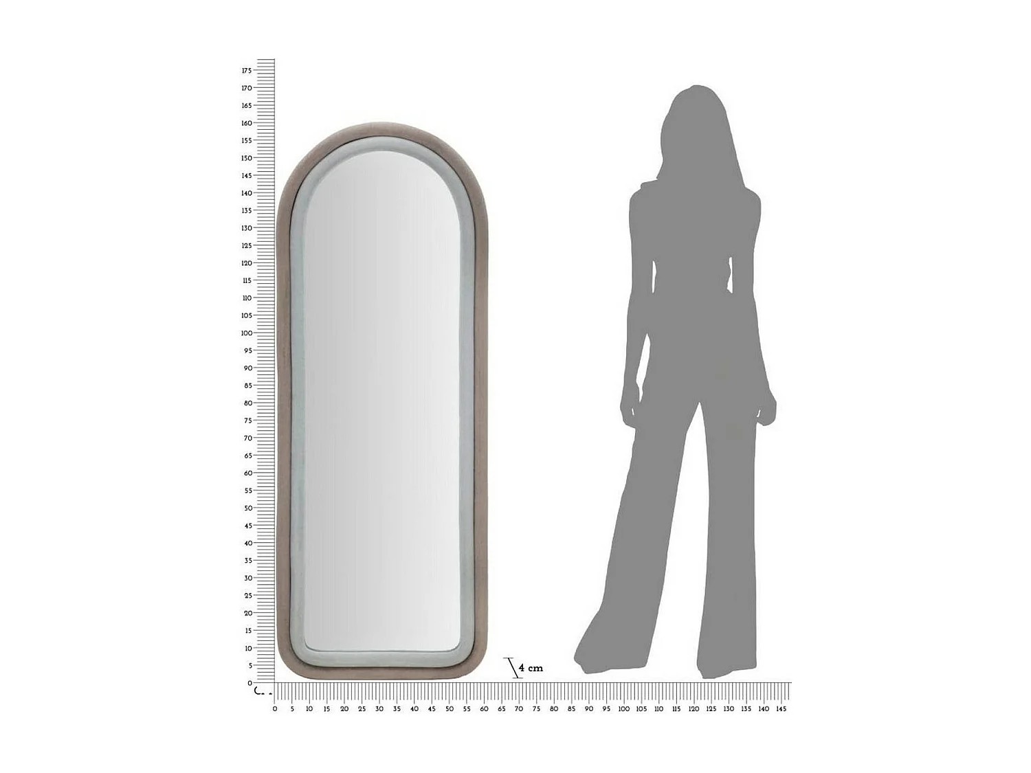 Miroir Segal, Verre miroité, Objet d'ameublement mural, Décoration avec miroir, 60x4 h160 cm, Tourterelle et Gris