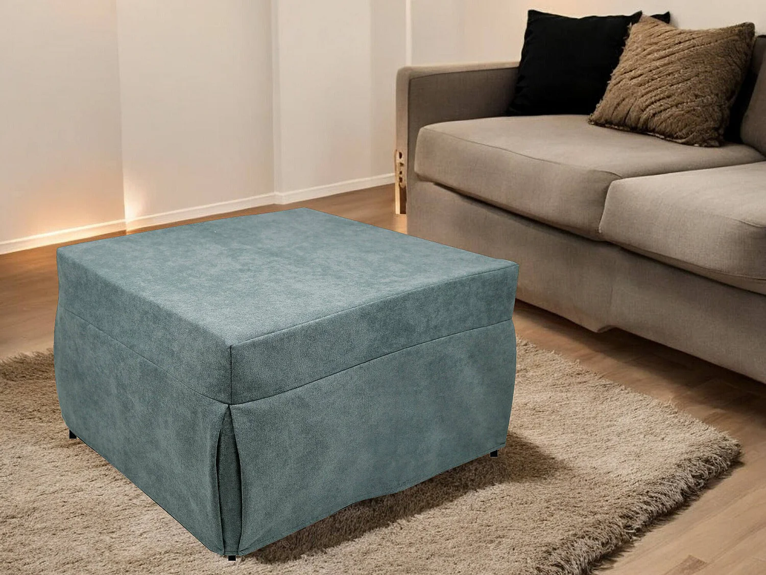 Pouf Arno, Mehrzwecksessel, Sitzsack, Hockerhocker, Made in Italy, 78x78 h45 cm, Hellblau