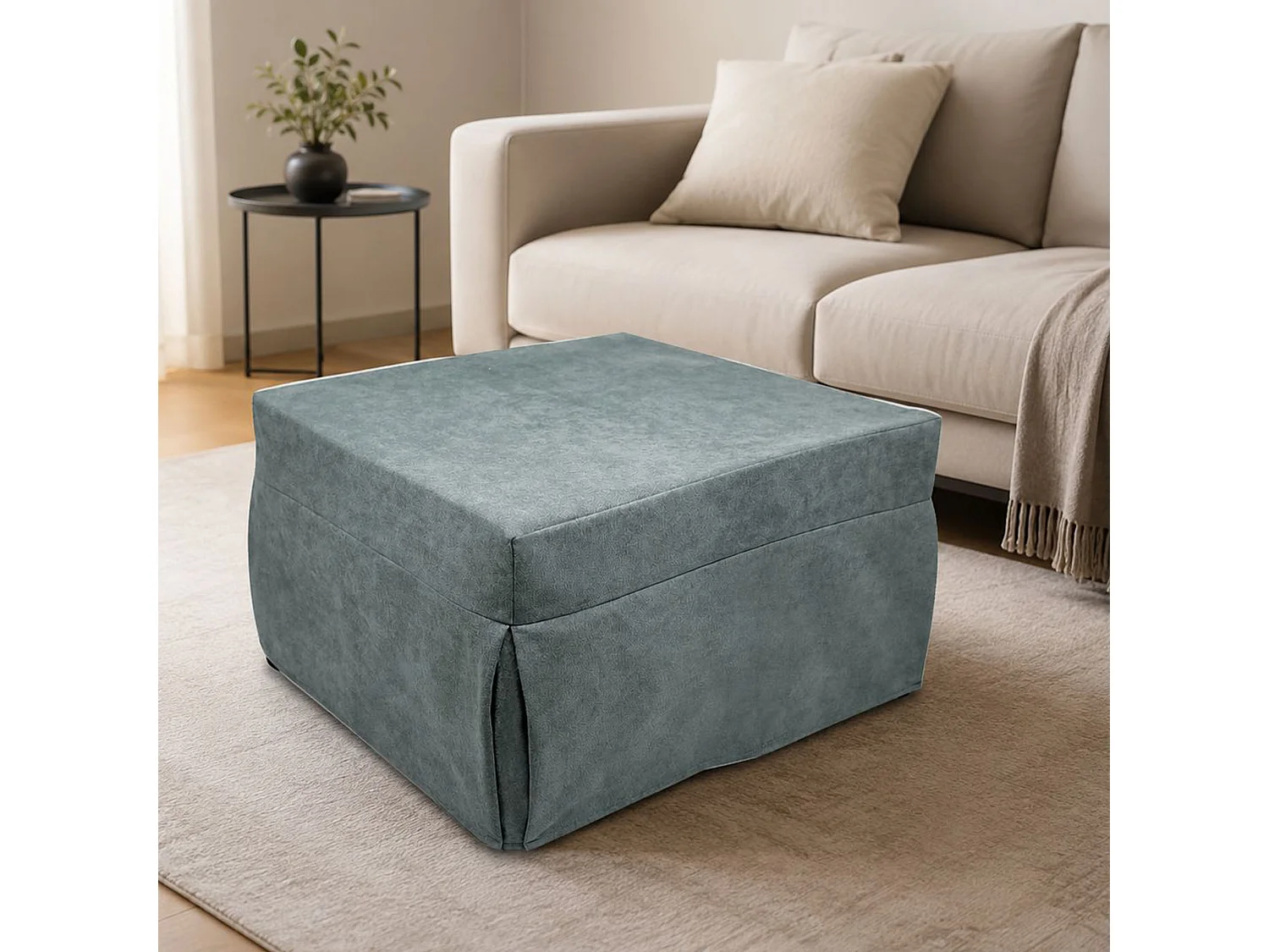 Pouf Arno, Mehrzwecksessel, Sitzsack, Hockerhocker, Made in Italy, 78x78 h45 cm, Hellblau