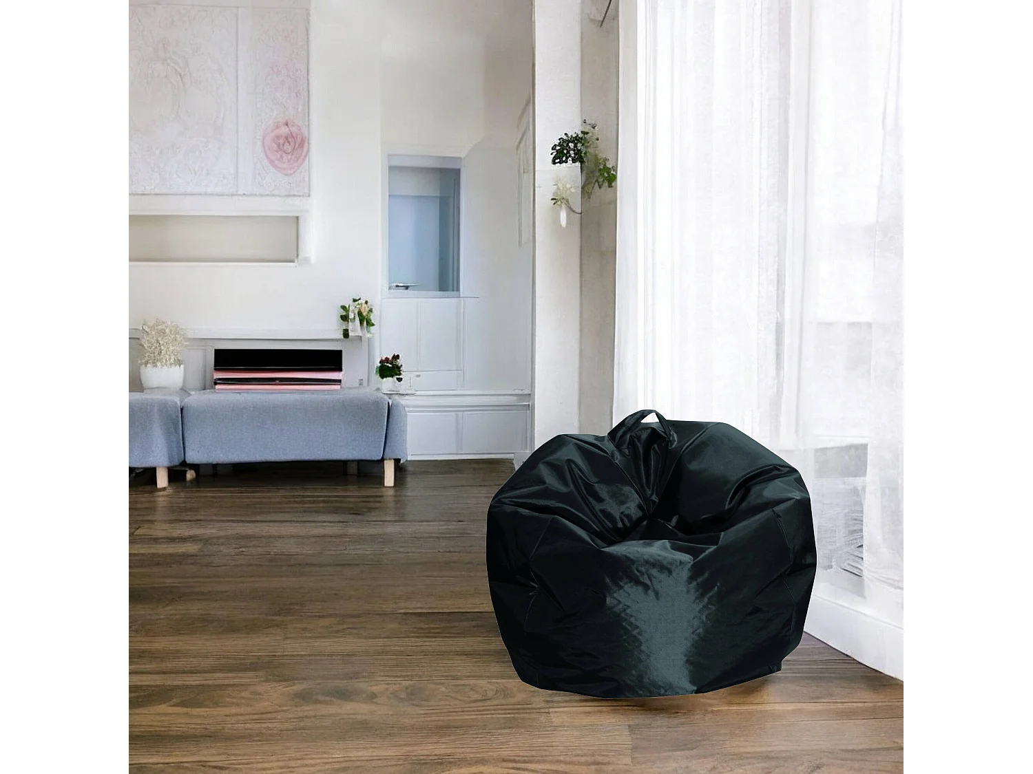 Pouf Ascia, Fauteuil polyvalent, Chaise sac, Pouf repose-pieds, Made in Italy, 65x65 h50 cm, Noir