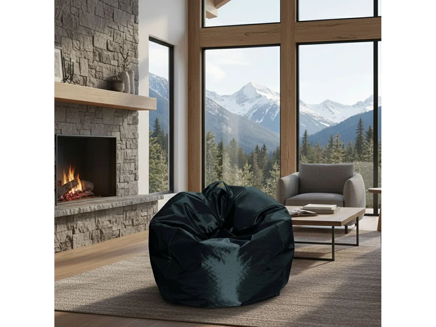 Pouf Ascia, Fauteuil polyvalent, Chaise sac, Pouf repose-pieds, Made in Italy, 65x65 h50 cm, Noir