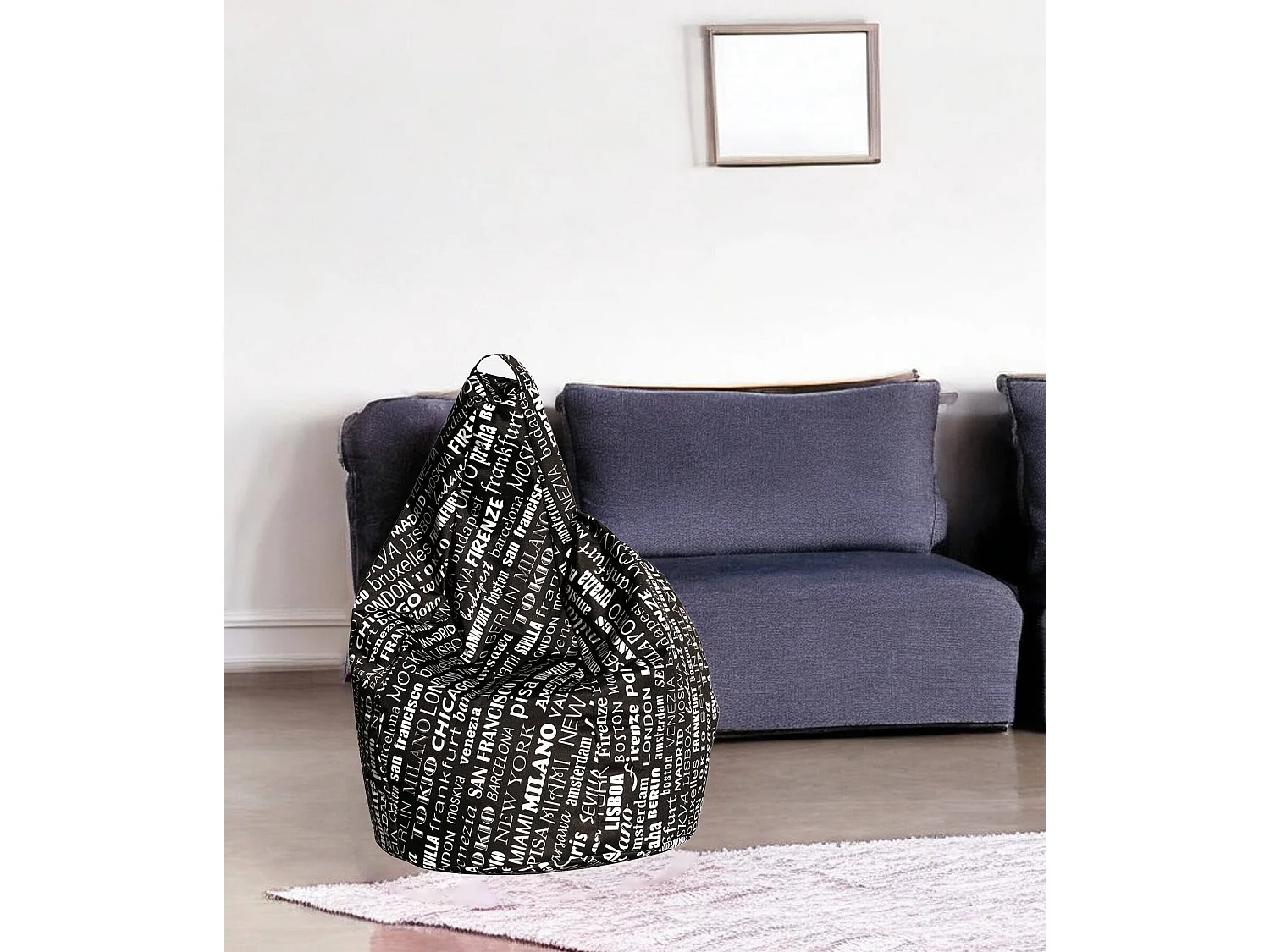 Pouf Marisa, Fauteuil polyvalent, Chaise sac, Pouf repose-pieds, Made in Italy, 80x80 h120 cm, Noir et Blanc